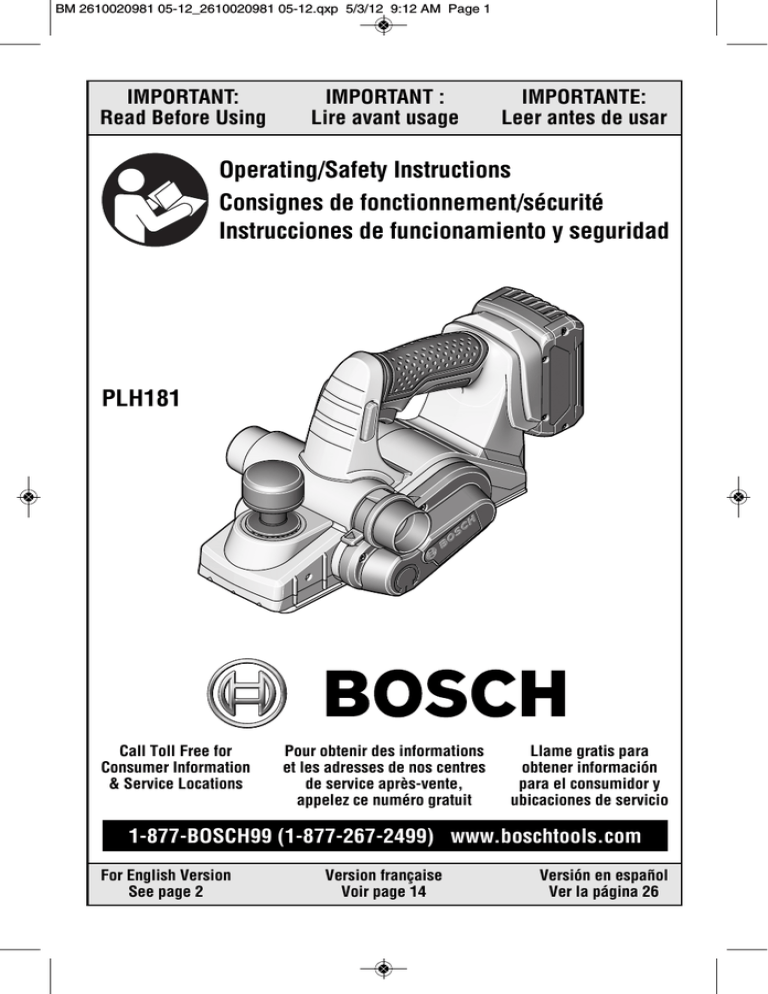 Bosch PLH181 Specifications Bosch PLH181 Specifications