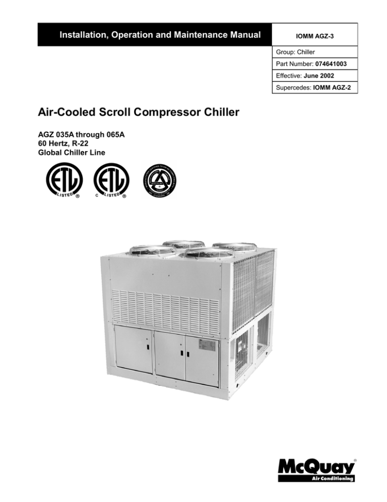 McQuay AGZ 065A Unit installation McQuay AGZ 065A Unit installation