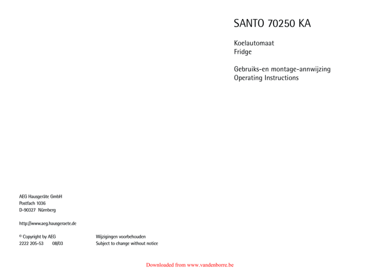 AEG SANTO 70250 KA Operating instructions AEG SANTO 70250 KA Operating instructions