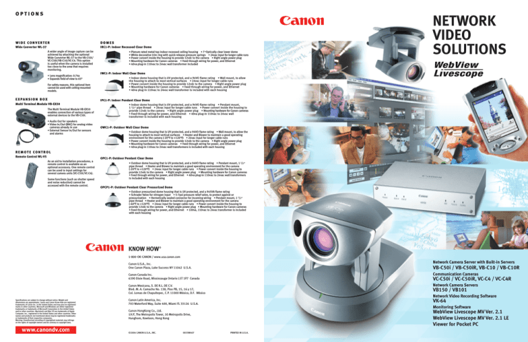 Canon VB150 Specifications Canon VB150 Specifications