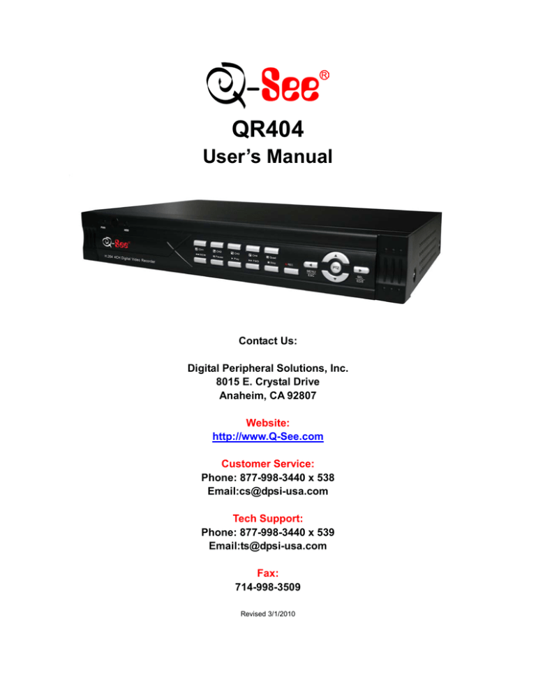 Q-See QR404 User`s manual Q-See QR404 User`s manual