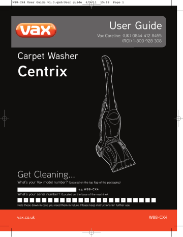 Vax Centrix Carpet Cleaner User guide | Manualzz