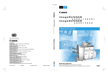 Canon imageRUNNER 5020 Series User`s guide Canon imageRUNNER 5020 Series User`s guide