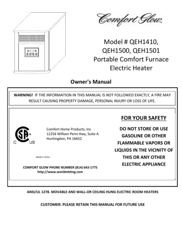 Comfort Glow QEH1501 Owner's Manual | Manualzz