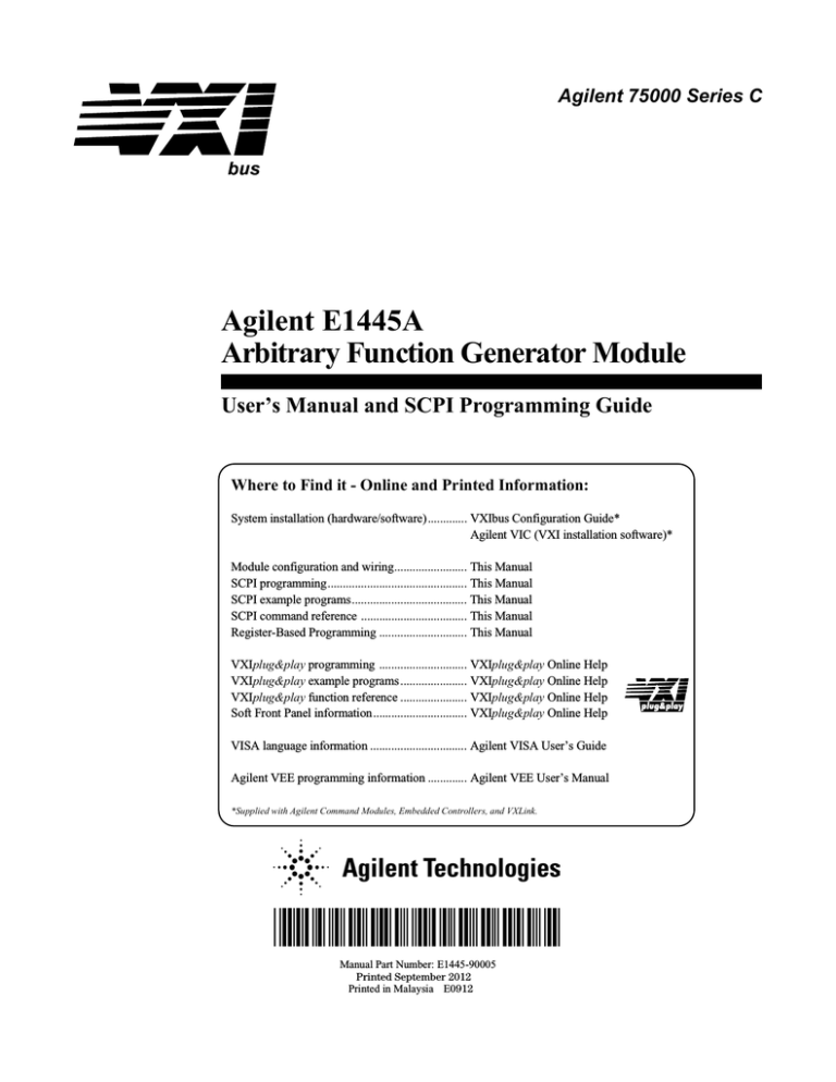 Agilent Technologies E1445A User`s manual Agilent Technologies E1445A User`s manual