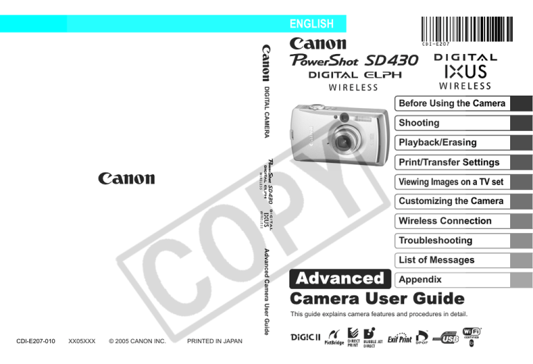 Canon Powershot SD430 User guide Canon Powershot SD430 User guide