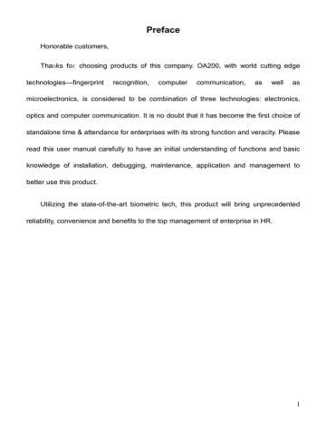 Anviz OA200 User manual | Manualzz Anviz OA200 User manual | Manualzz
