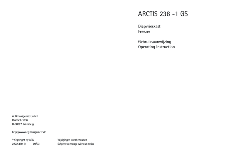 AEG ARCTIS 238-1 GS Operating instructions AEG ARCTIS 238-1 GS Operating instructions