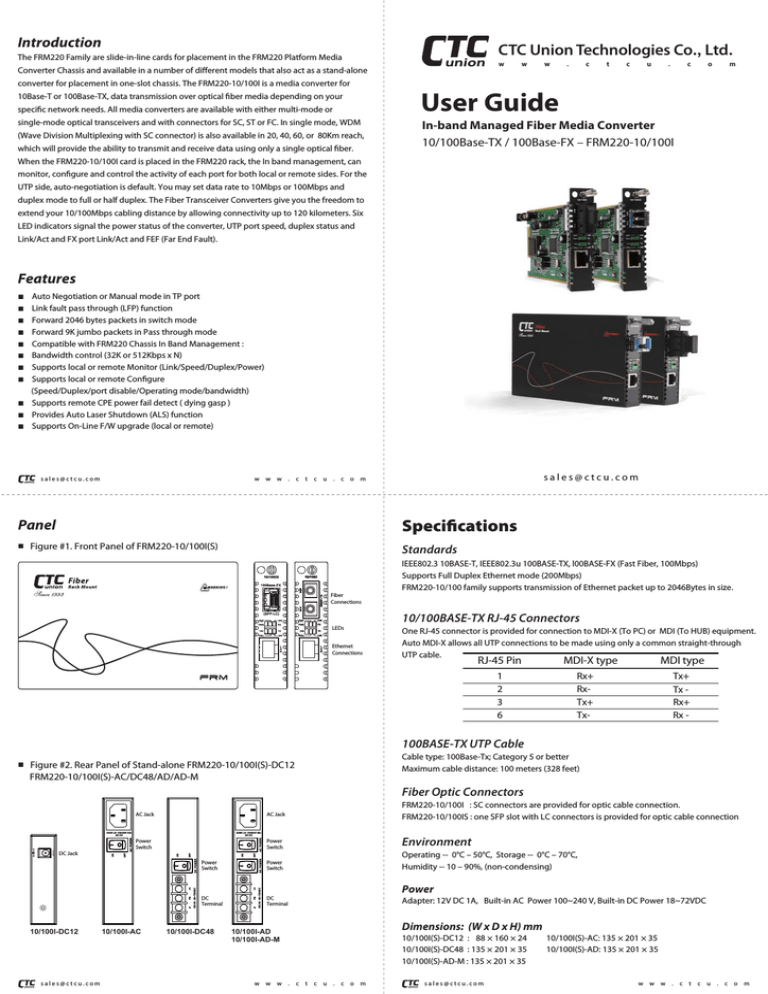 CTC Union FRM220-100S User guide CTC Union FRM220-100S User guide