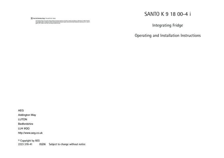 AEG SANTO K 9 18 00-4 i Operating instructions AEG SANTO K 9 18 00-4 i Operating instructions