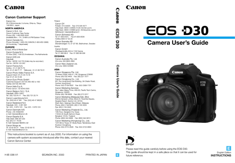 Canon CA-30 User`s guide Canon CA-30 User`s guide