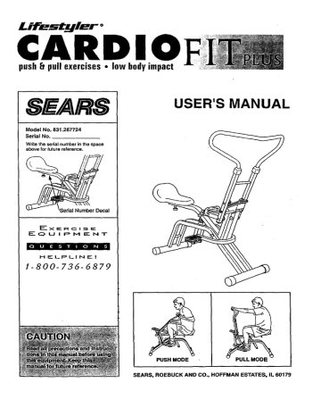 Sears Lifestyler CARDIO FIT PLUS User`s manual | Manualzz