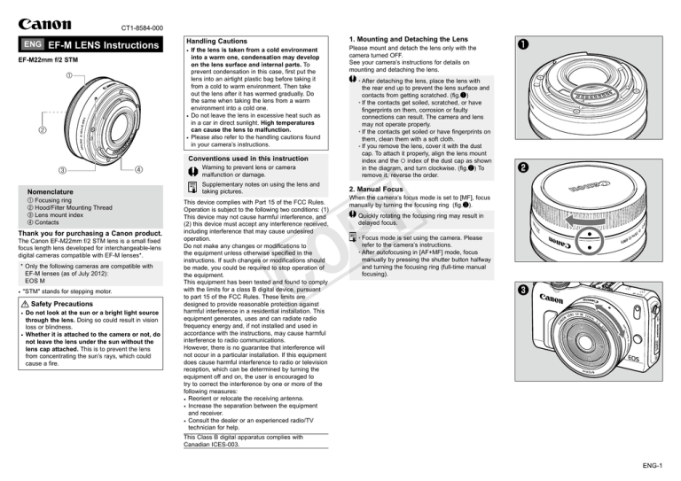 Canon EF-M 22mm f/2 STM, 5985B002, EF-M User manual Canon EF-M 22mm f/2 STM, 5985B002, EF-M User manual
