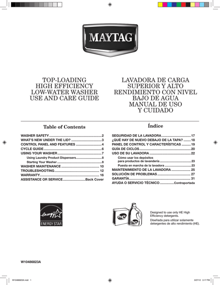 Maytag MVWX5SPAW Use & care guide Maytag MVWX5SPAW Use & care guide