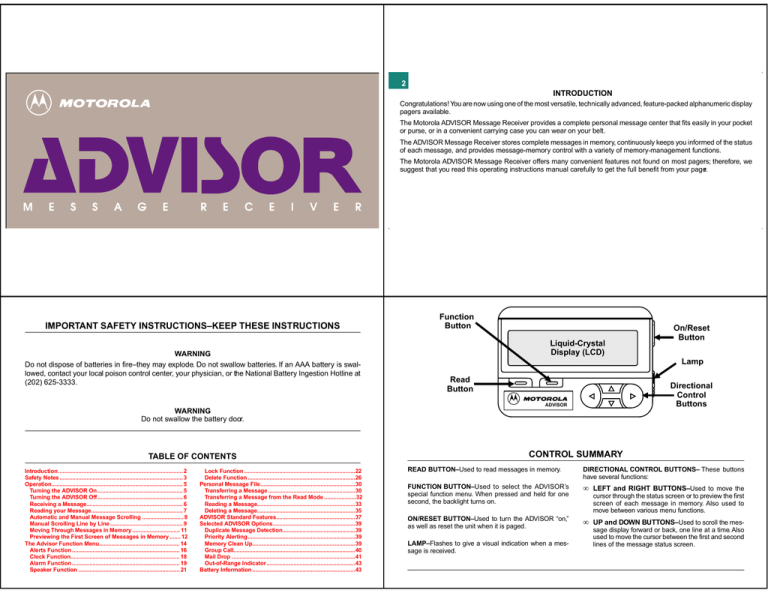 Motorola ADVISOR ELITE Operating instructions Motorola ADVISOR ELITE Operating instructions