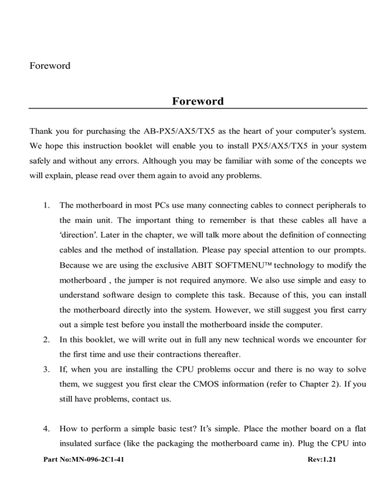 Abit AX5 Specifications Abit AX5 Specifications