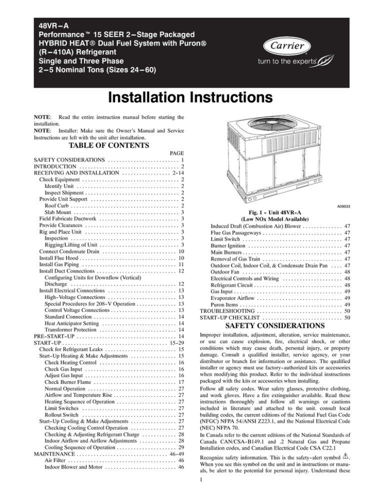 Carrier Performance 48VR-A Instruction manual Carrier Performance 48VR-A Instruction manual