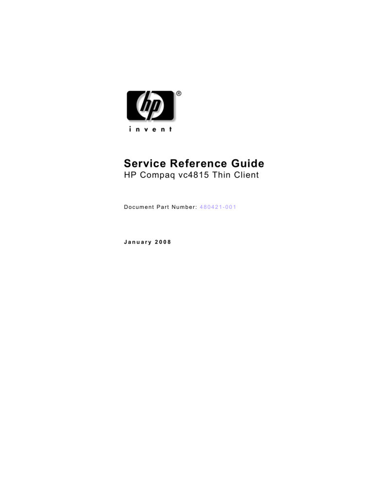 HP vc4815 - Thin Client Specifications HP vc4815 - Thin Client Specifications