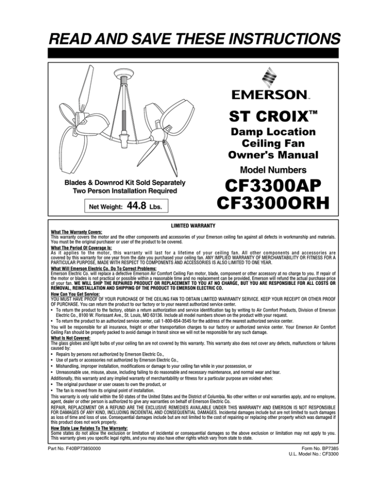 Emerson CF3300AP Owner`s manual Emerson CF3300AP Owner`s manual