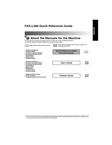 Canon FAX L380S User`s guide Canon FAX L380S User`s guide
