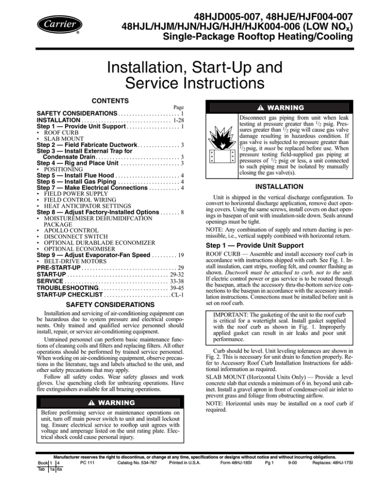 Carrier 48HJD005-007 Specifications Carrier 48HJD005-007 Specifications