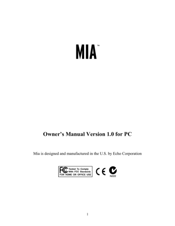 Owner's manual | Echo Audio Mia Owner`s manual | Manualzz Owner's manual | Echo Audio Mia Owner`s manual | Manualzz