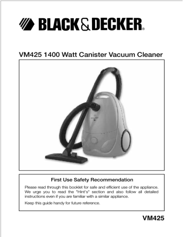 Black & Decker VM425 Vacuum cleaner Instruction manual | Manualzz