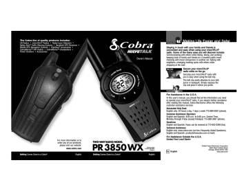 Cobra Electronics | Owner's manual | Cobra PR3850WX Owner`s manual | Manualzz