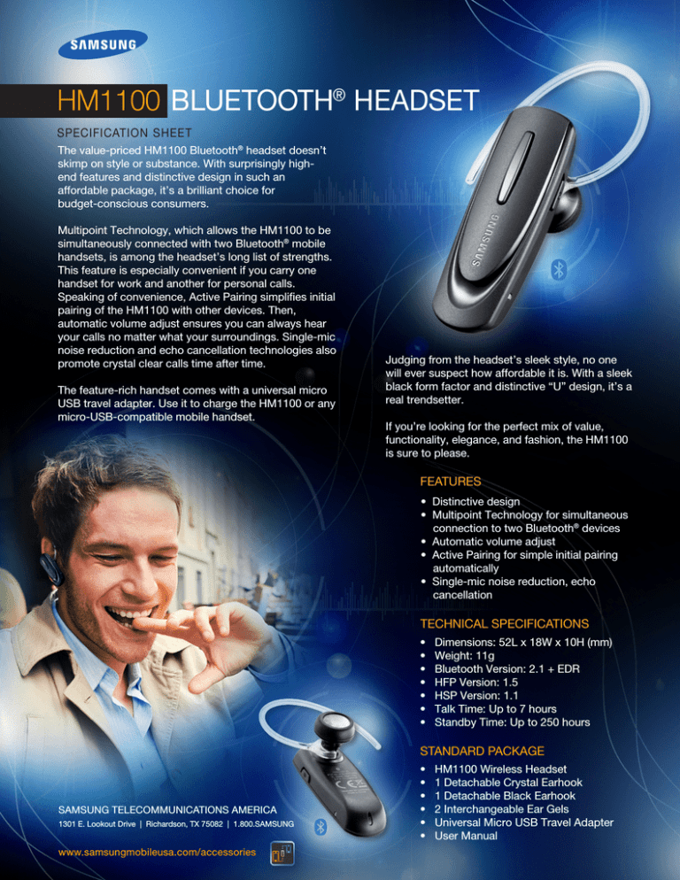 Samsung HM1100 Specification Samsung HM1100 Specification