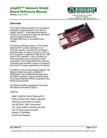 Digilent chipKIT Network Shield Reference Manual And User's Guige | Manualzz Digilent chipKIT Network Shield Reference Manual And User's Guige | Manualzz