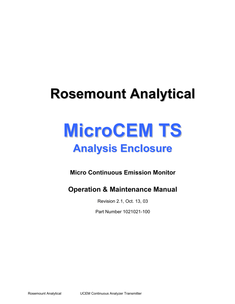 Emerson MicroCEM TS Analysis Enclosure-Rev 2.1, MicroCEM Owner's manual Emerson MicroCEM TS Analysis Enclosure-Rev 2.1, MicroCEM Owner's manual