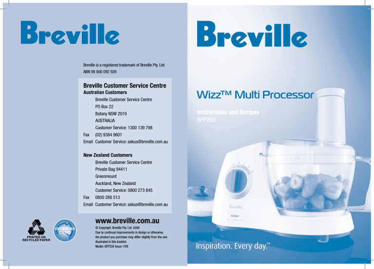 Breville BFP250, Wizz BFP250 User manual Breville BFP250, Wizz BFP250 User manual