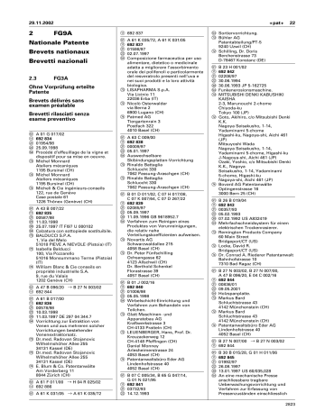 Wenger | 72765 | Benutzerhandbuch | 2 FG9A Nationale Patente Brevets nationaux Brevetti nazionali | Manualzz