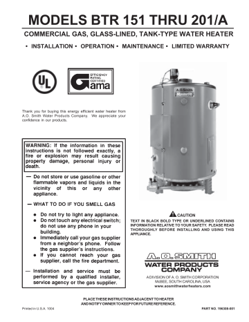 A.O. Smith BTR 151 Instruction manual A.O. Smith BTR 151 Instruction manual