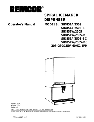 Cornelius SID851W/250S-BC Ice Maker Operator's Manual | Manualzz Cornelius SID851W/250S-BC Ice Maker Operator's Manual | Manualzz
