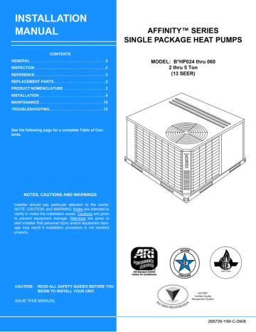 York AFFINITY BHP024 Installation manual York AFFINITY BHP024 Installation manual