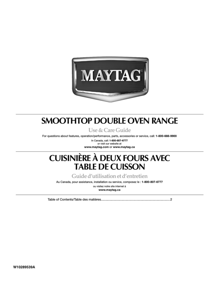 Maytag W10289539A User guide Maytag W10289539A User guide