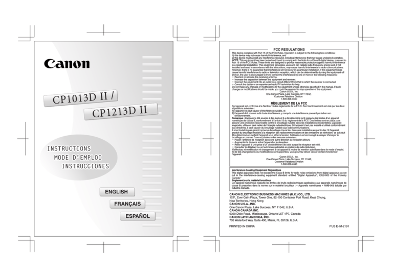 Canon CP1213-D Specification Canon CP1213-D Specification