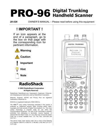 Radio Shack PRO-96 Owner's Manual | Manualzz