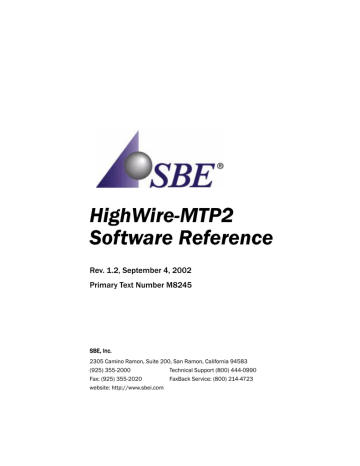 SBE HighWire HW400c/2 Specification SBE HighWire HW400c/2 Specification