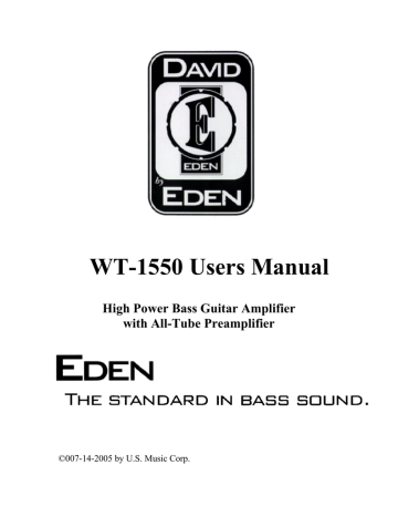 Eden WT1550 Specification Eden WT1550 Specification