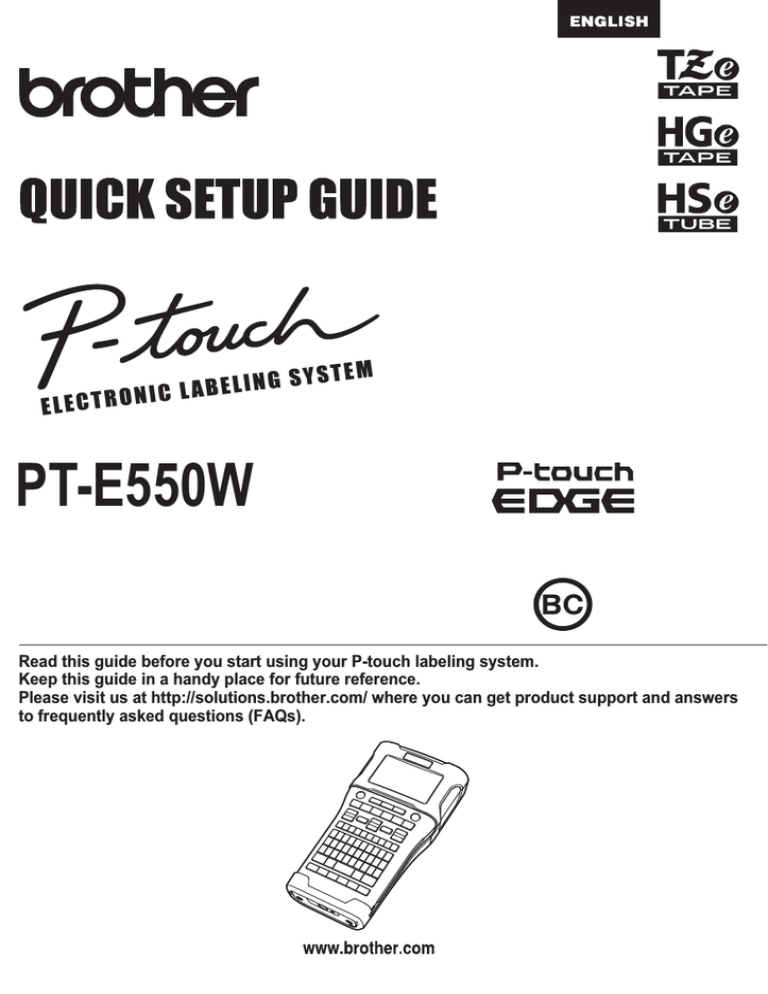 Brother PT-E550W Installation guide Brother PT-E550W Installation guide