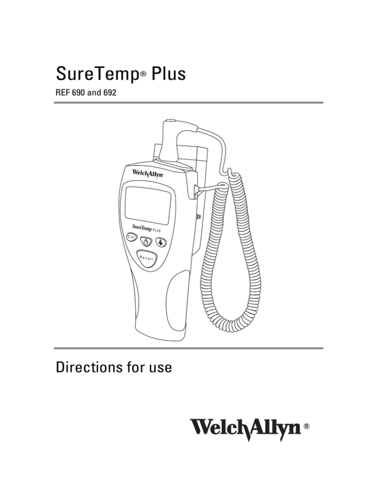 Welch Allyn SureTemp Plus REF 692 Specification Welch Allyn SureTemp Plus REF 692 Specification
