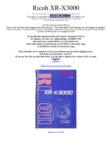 Ricoh XR-M Specification Ricoh XR-M Specification