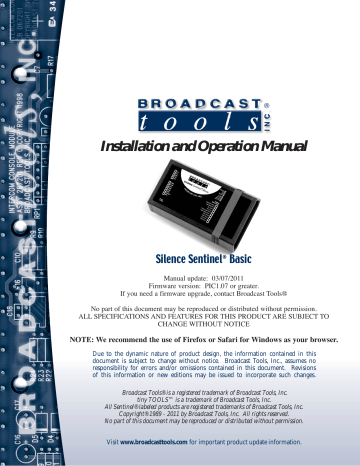 Broadcast Tools Audio Sentinel Specifications | Manualzz