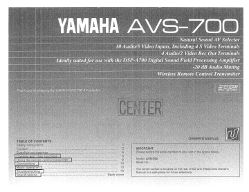 Yamaha AVS-700 Owner's manual Yamaha AVS-700 Owner's manual