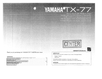 Yamaha TX-77 Owner's manual Yamaha TX-77 Owner's manual