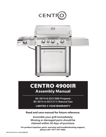 Centro 85-3014-8,4900IR LP Bbq And Gas Grill 2009 Assembly Manual | Manualzz