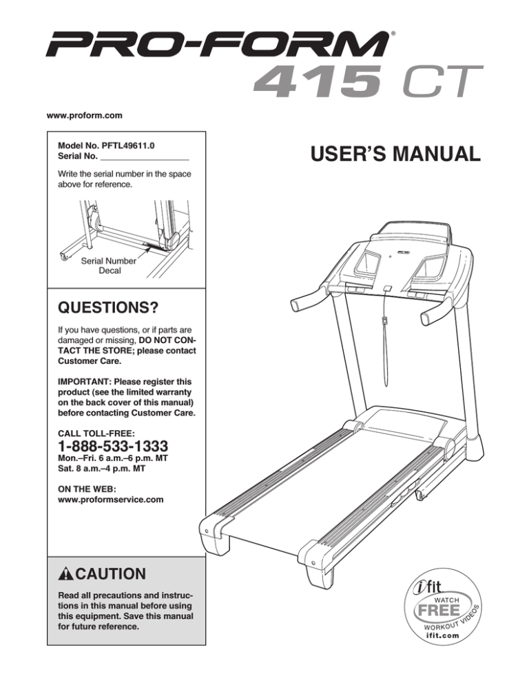 Pro-Form 415 CT User manual Pro-Form 415 CT User manual