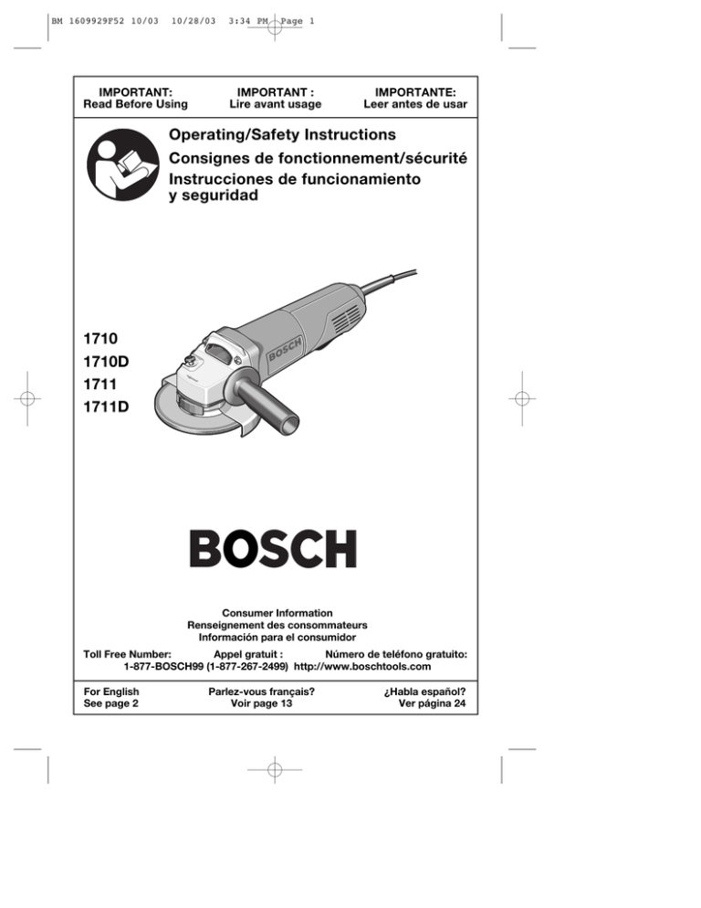 Bosch 1710D Specification Bosch 1710D Specification